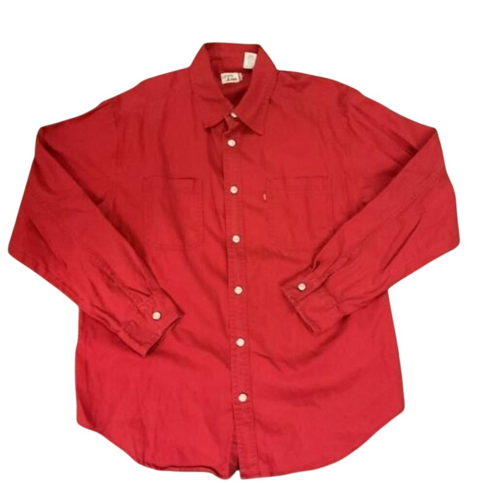 Levi's Jeans Button Down Shirt Men Large Red Long Sleeve‎ Cotton Workwear Pocket